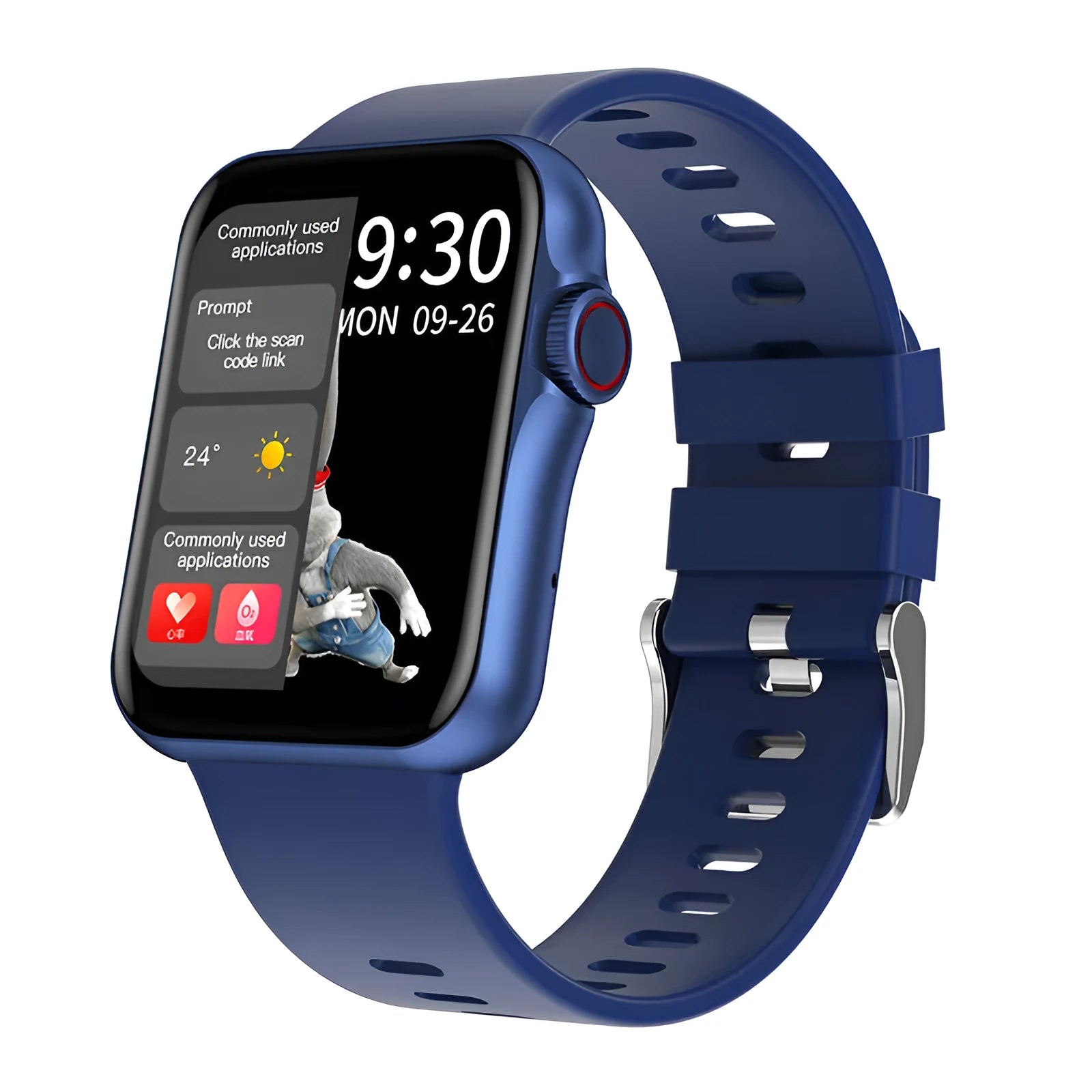 D06 colour screen Bluetooth smartwatch with call function on a liquid silicone strap, shown in black, blue, grey, or pink.