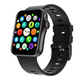 D06 colour screen Bluetooth smartwatch with call function on a liquid silicone strap, shown in black, blue, grey, or pink.