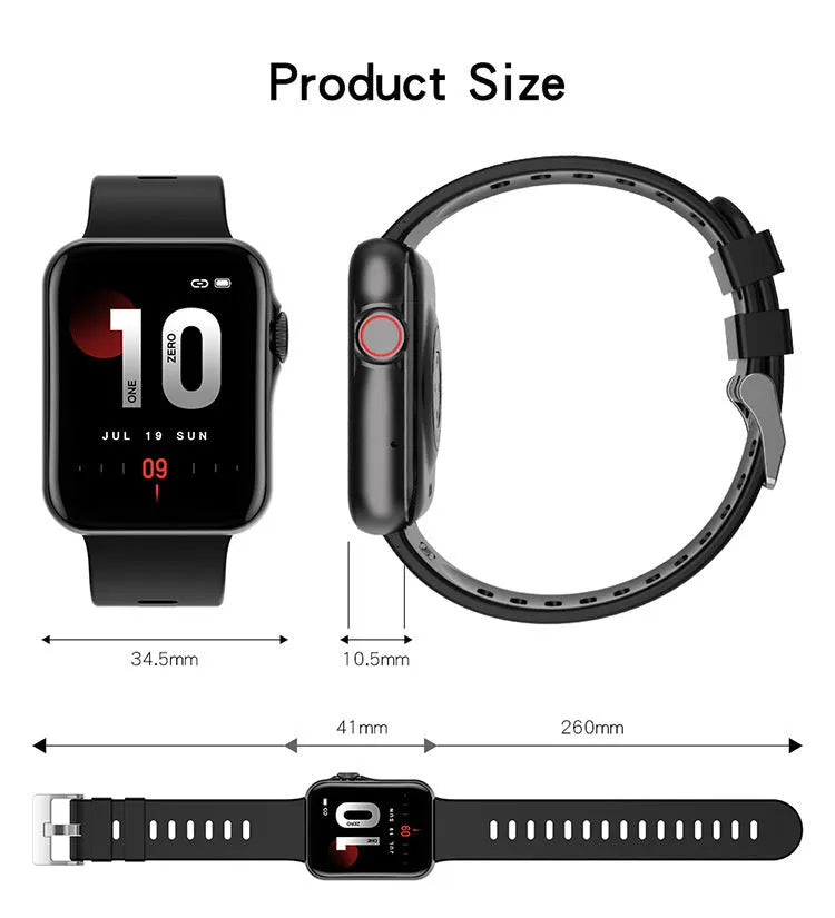 D06 colour screen Bluetooth smartwatch with call function on a liquid silicone strap, shown in black, blue, grey, or pink.