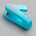 360-degree rotatable student stapler in multiple colours on a desk with paper