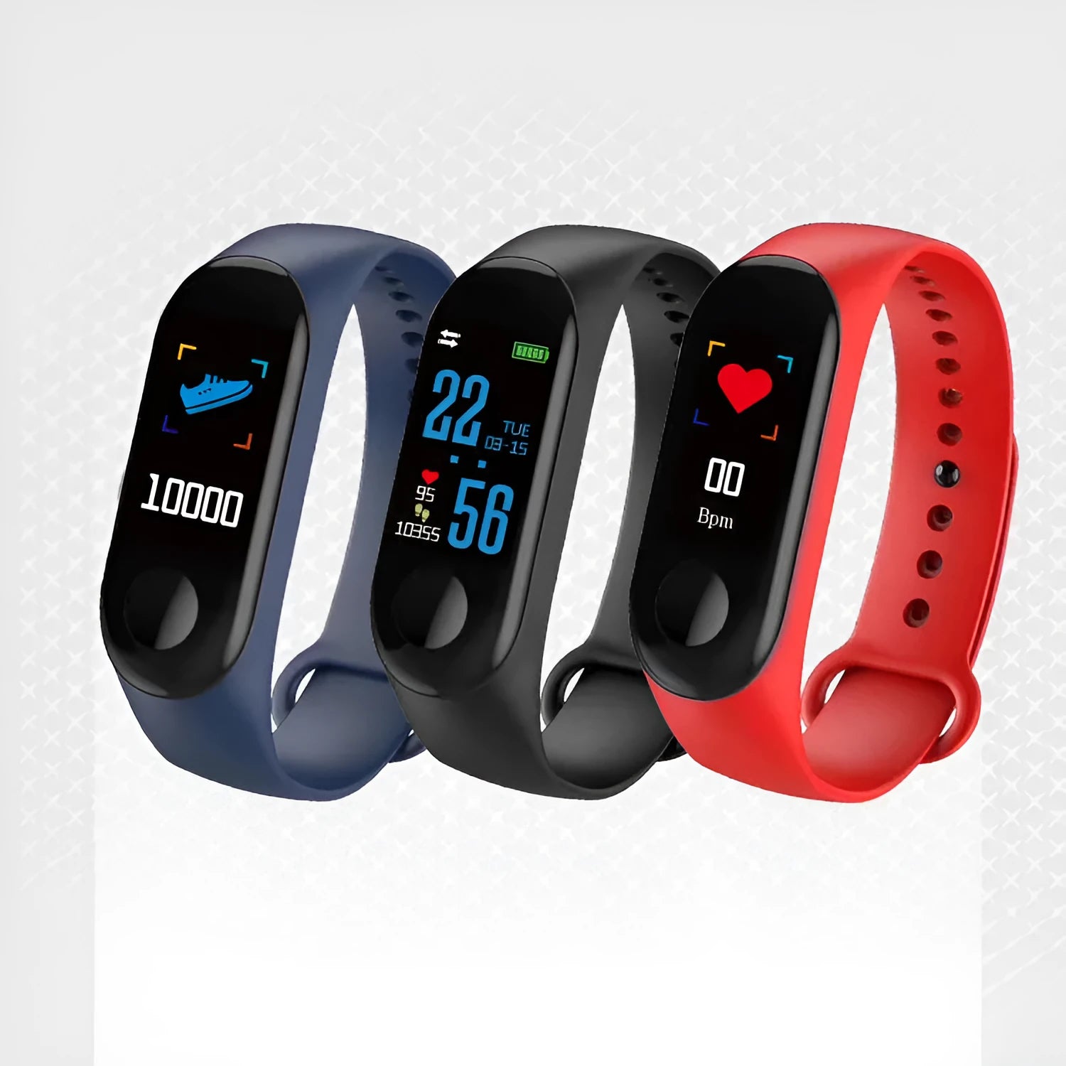 M3 smart bracelet with colour screen on a black TPE wristband