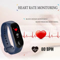 M3 smart bracelet with colour screen on a black TPE wristband