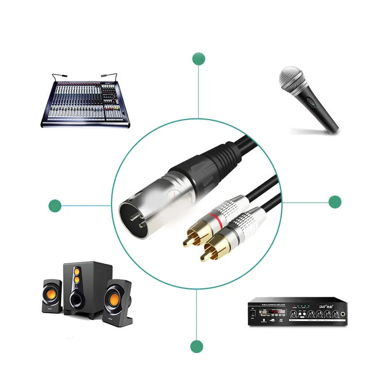 XLR to dual RCA audio cable with bare copper 3-core construction and PVC sheath for speaker and amplifier connection
