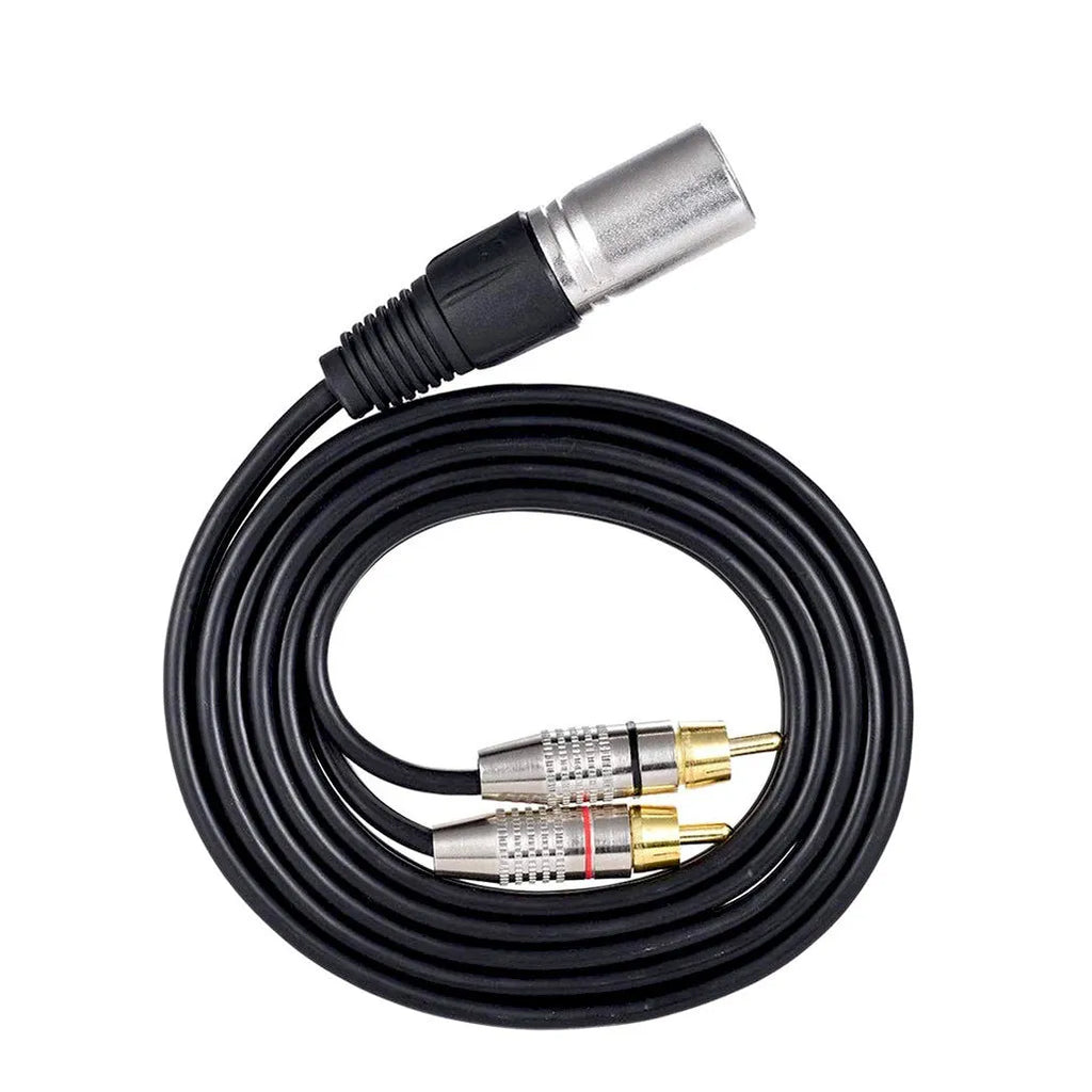 XLR to dual RCA audio cable with bare copper 3-core construction and PVC sheath for speaker and amplifier connection
