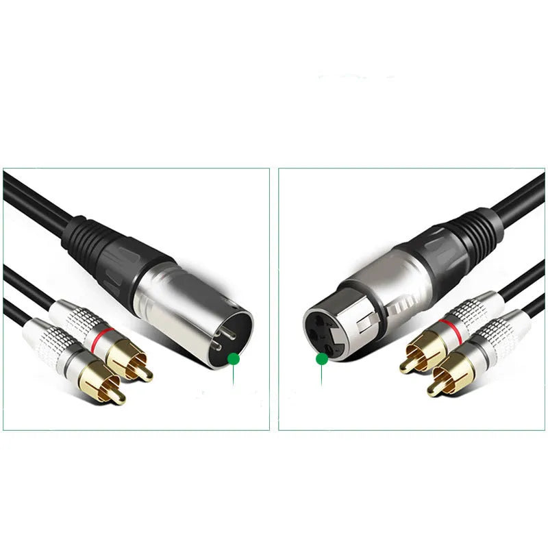 XLR to dual RCA audio cable with bare copper 3-core construction and PVC sheath for speaker and amplifier connection