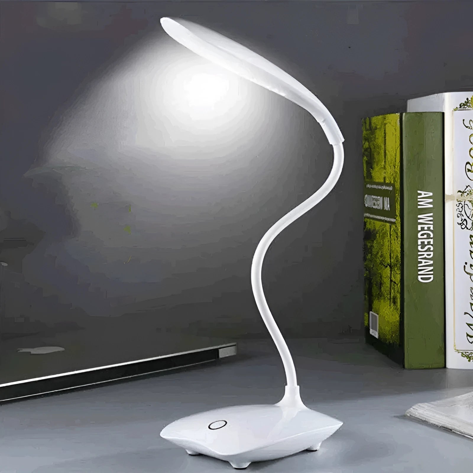 Stall LED night light touch switch USB powered bedside lamp with plastic shade and mixed colour cable 37.5x9x12 cm
