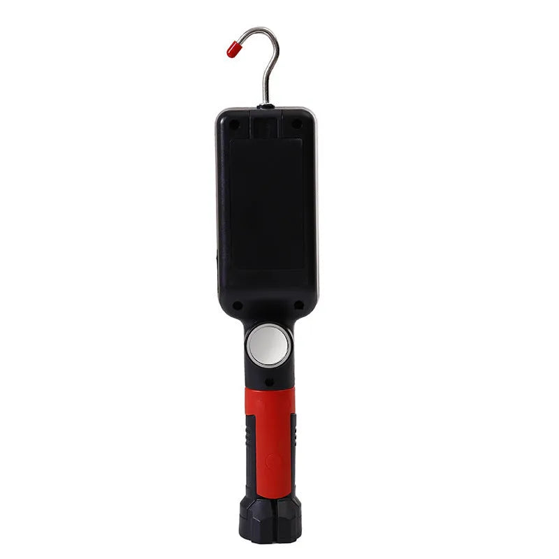 Red portable work lamp flashlight with magnetic hook and COB LED display
