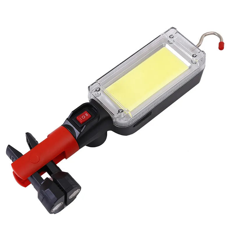 Red portable work lamp flashlight with magnetic hook and COB LED display