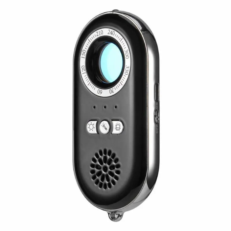 Compact white wireless signal detector for travel security with vibration alarm
