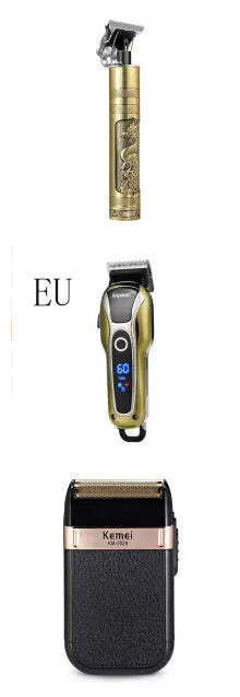 Double mesh razor KM-1102 in black with silver stitch, rechargeable USB, 11.7 cm length