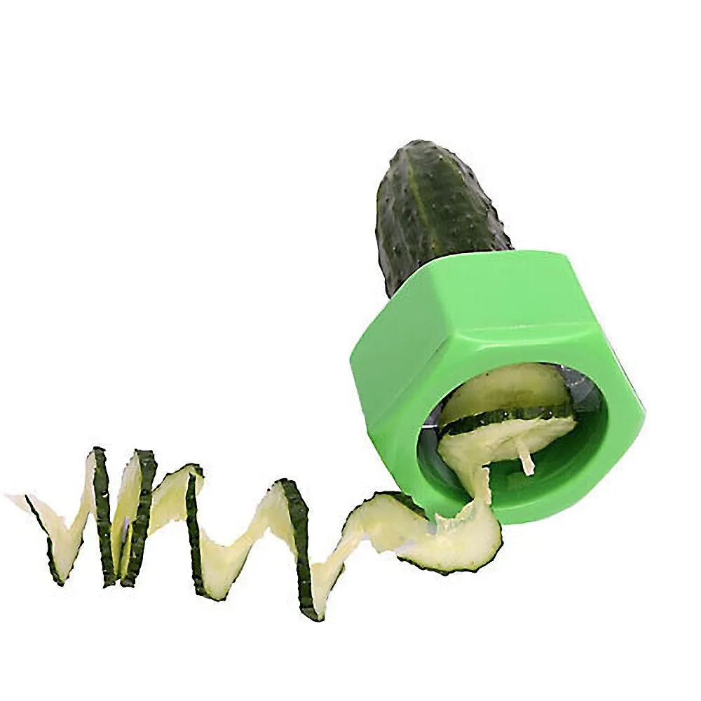 Yellow and green plastic spiral vegetable cutter for kitchen use with 8cm diameter measurements