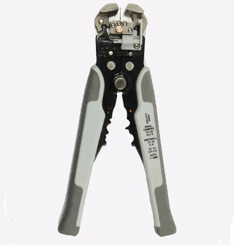 Yellow automatic wire stripper crimping plier tool with adjustment screw for 10-24 AWG cables