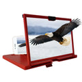 Black desktop mobile phone holder with a large 3D HD magnifying lens and anti-blue light feature.