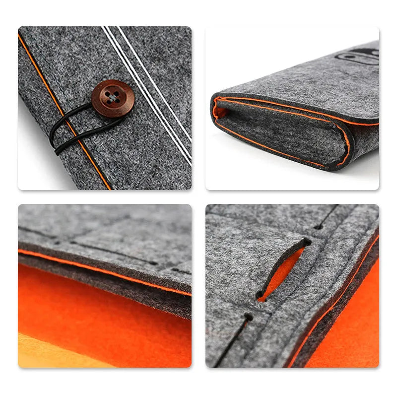 Black felt storage pouch for Nintendo Switch console with game card slots open
