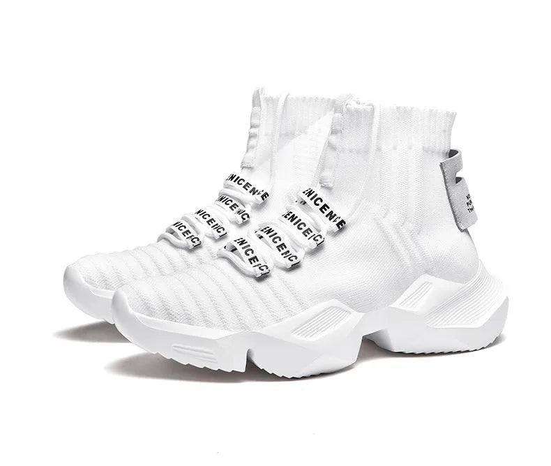 Men's black and white casual sports shoes with mesh interior lining available in UK sizes 39 to 47