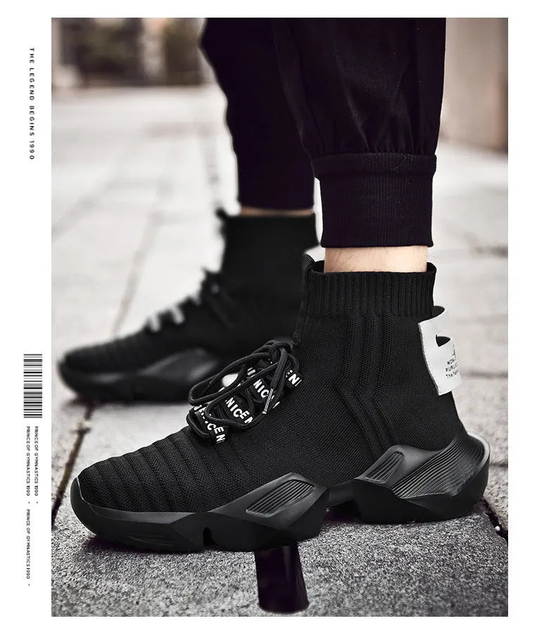 Men's black and white casual sports shoes with mesh interior lining available in UK sizes 39 to 47