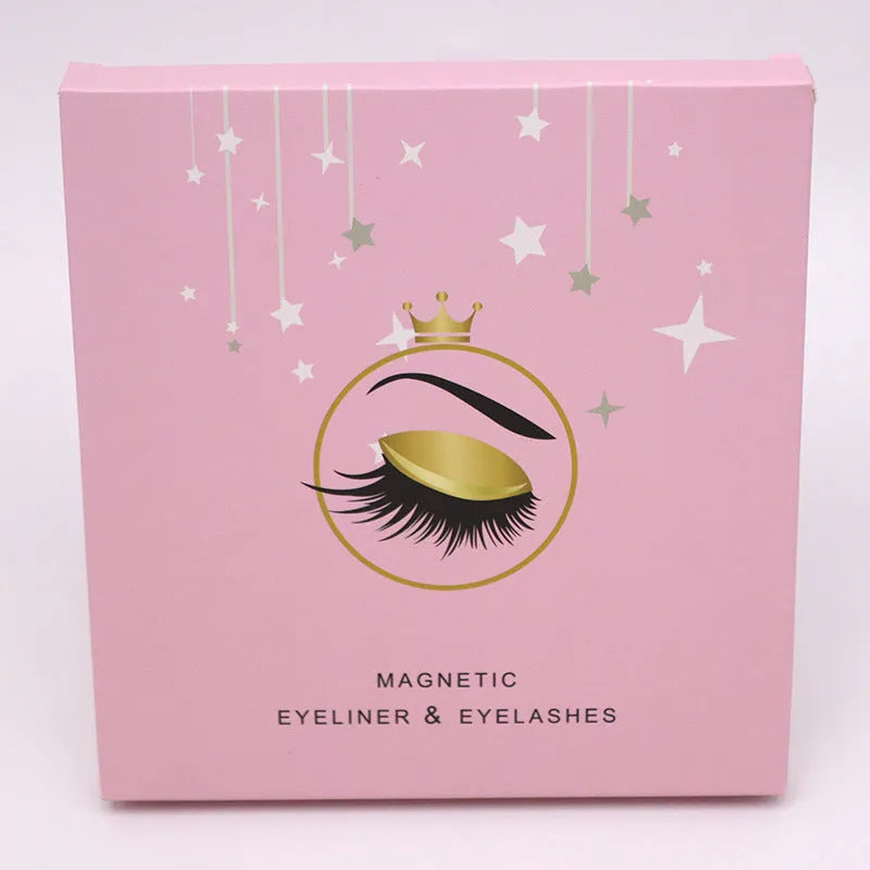 Magnetic false eyelash and eyeliner set with five pairs of reusable mink lashes in a box.