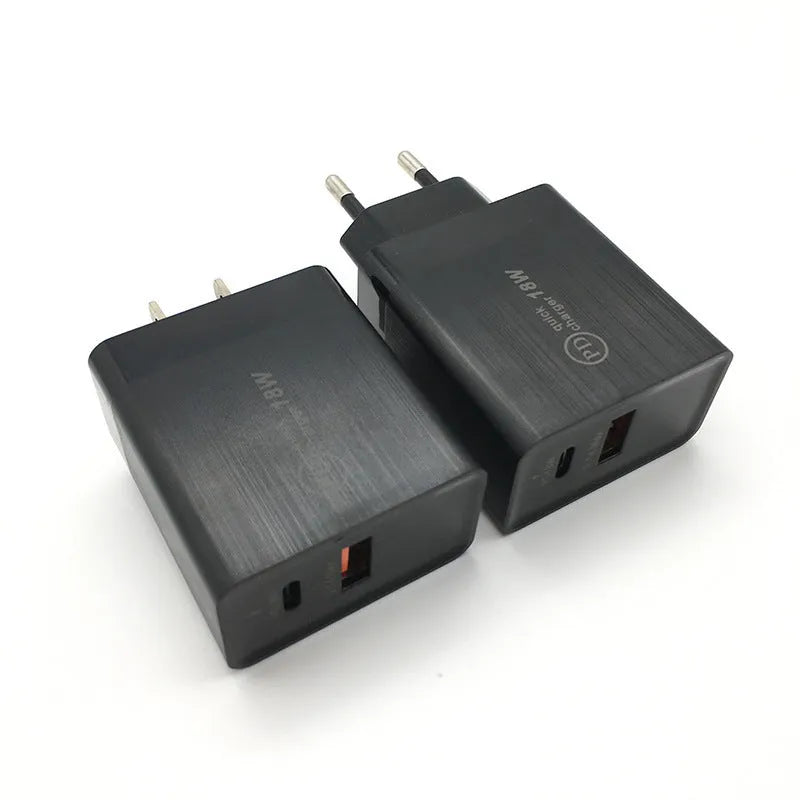 18W USB-C fast wall charger in black or white with choice of US or EU plug