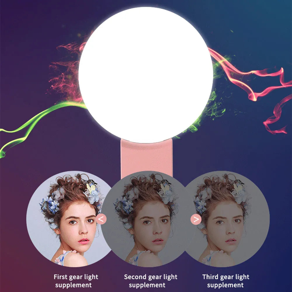 Mini round clip fill light for mobile phones in white pink blue or black colour options