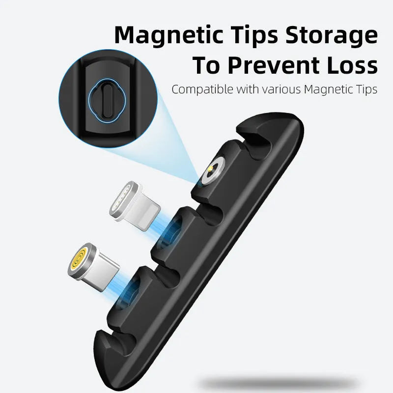 Black soft plastic desktop charging magnetic data cable organiser for cable management