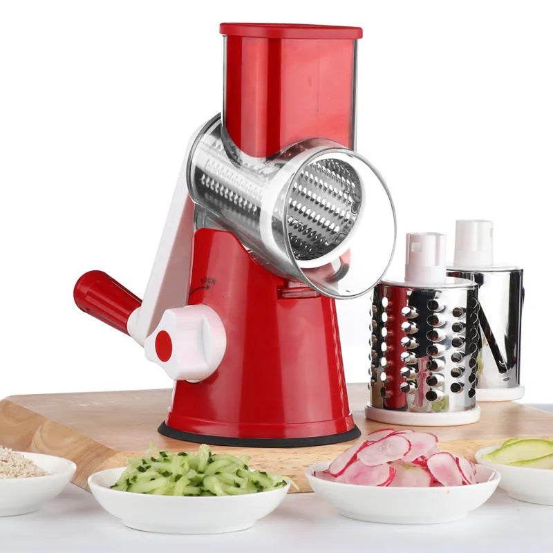 Blue multifunction kitchen vegetable chopper and grater with suction cup base