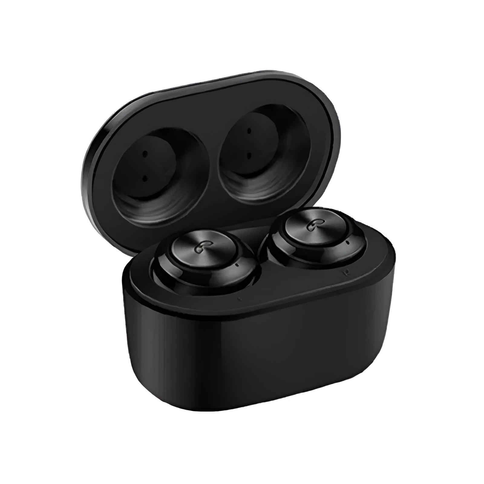 Black and white A6 TWS wireless Bluetooth earbuds with noise cancelling.