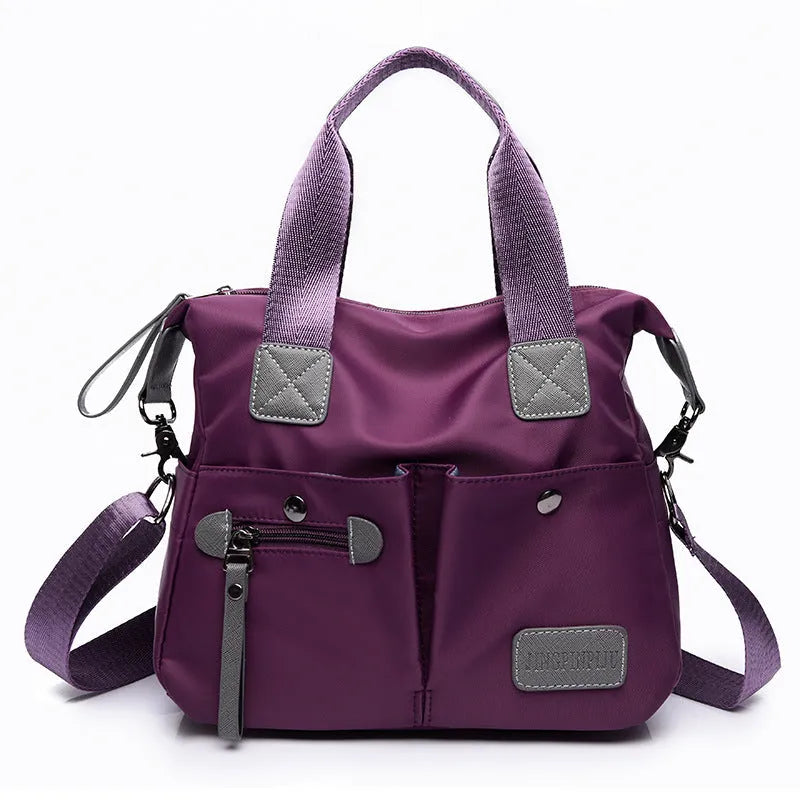 Ladies handbag shoulder bag Oxford fabric three-way carry multiple pockets Black size M