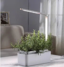 White plastic self-absorbent hydroponic planting box with LED grow lights and water alarm