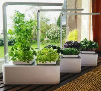 White plastic self-absorbent hydroponic planting box with LED grow lights and water alarm