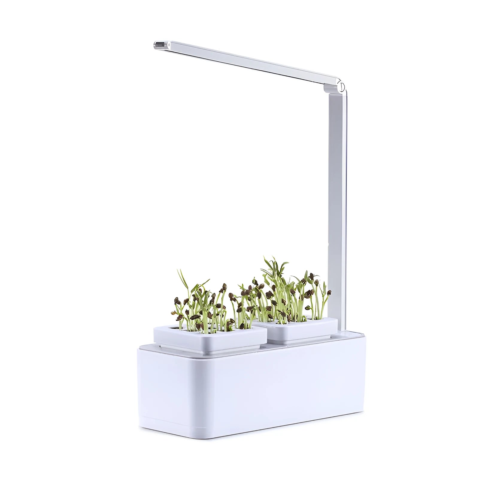 White plastic self-absorbent hydroponic planting box with LED grow lights and water alarm