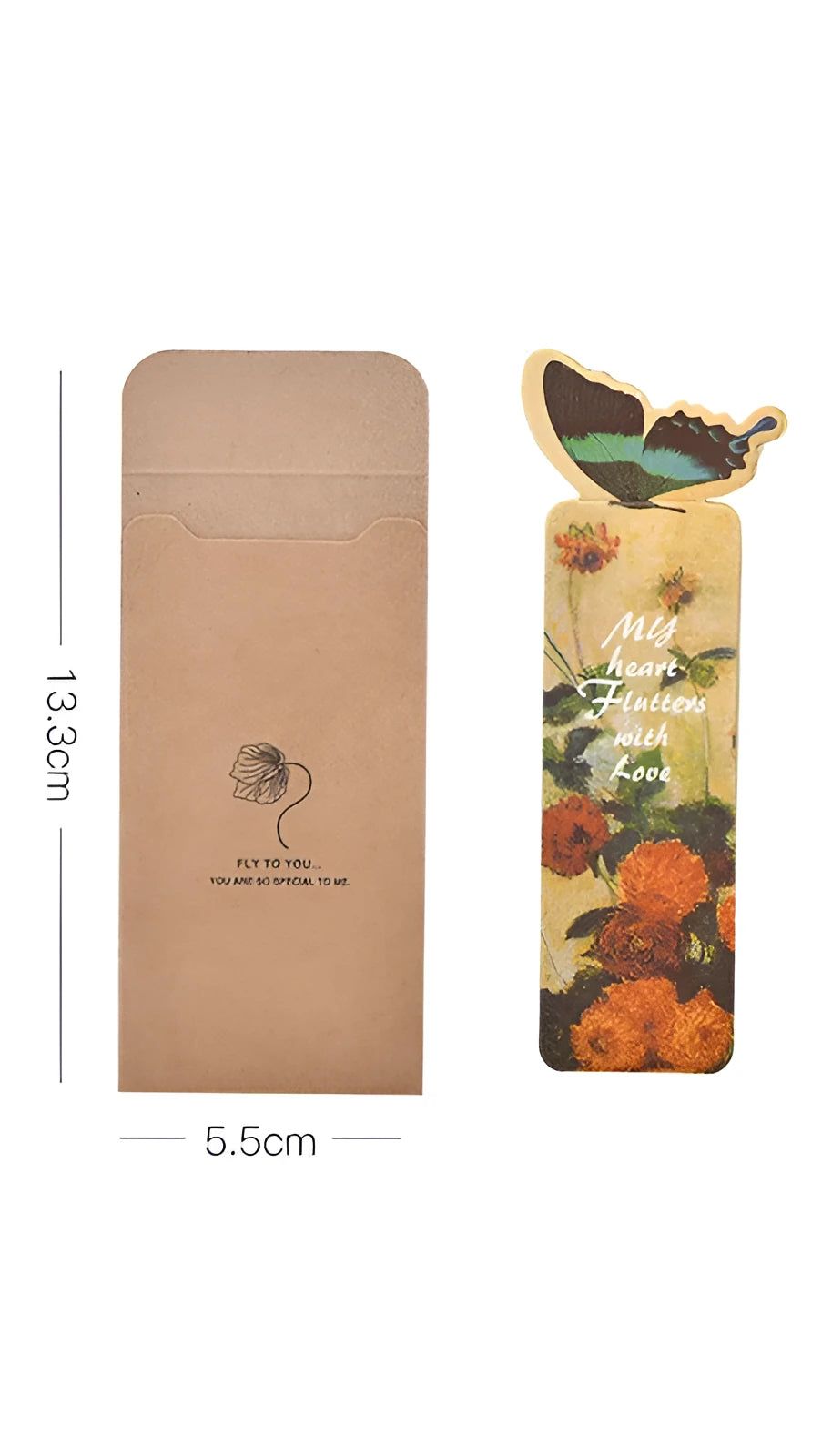 Butterfly paper bookmark with Japanese and South Korean cute design measuring 13.5cm by 5.5cm