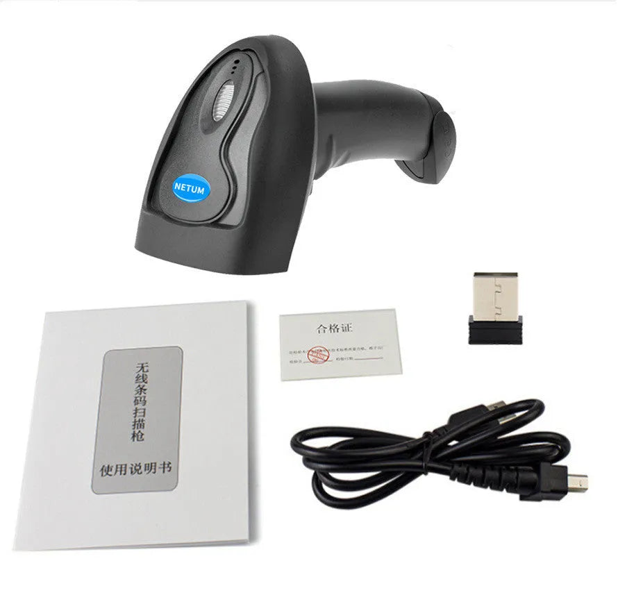 Black wireless laser barcode scanner handheld device with USB interface