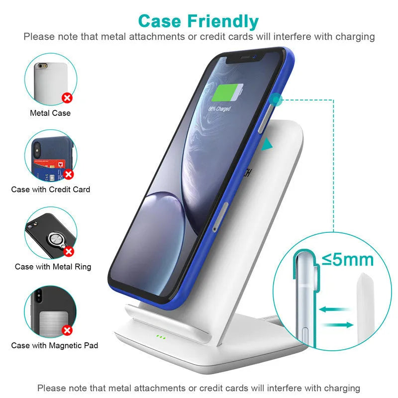 T524-S black wireless charger stand for Android with 9V fast charging and 2000mA output