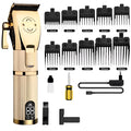 Gold-trimmed cordless hair clipper for barbershop and home haircuts with 25W power