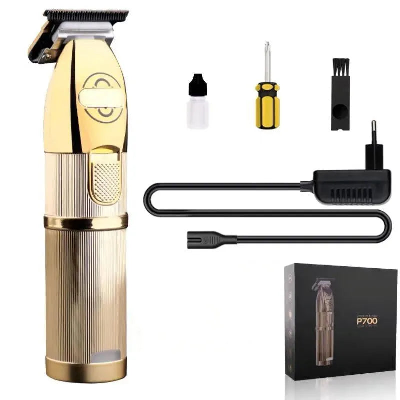 Gold-trimmed cordless hair clipper for barbershop and home haircuts with 25W power