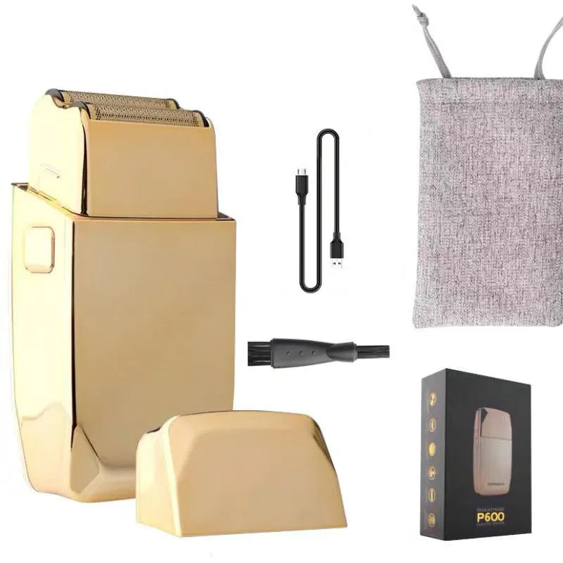 Gold-trimmed cordless hair clipper for barbershop and home haircuts with 25W power