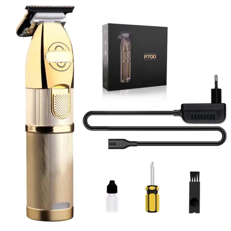Gold-trimmed cordless hair clipper for barbershop and home haircuts with 25W power