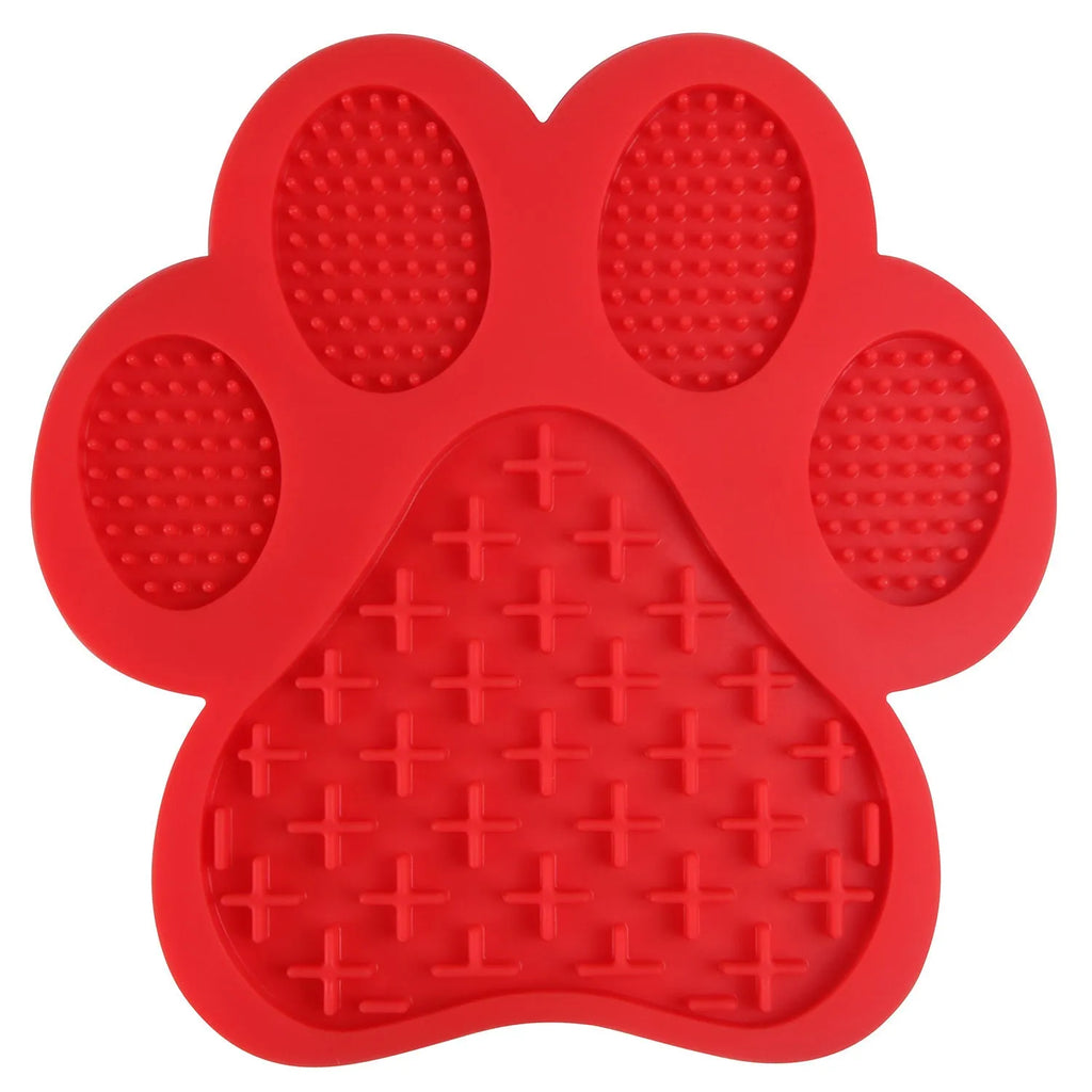 Blue dog lick pad made from food-grade silicone, 180 mm square, with suction cups for wall mounting