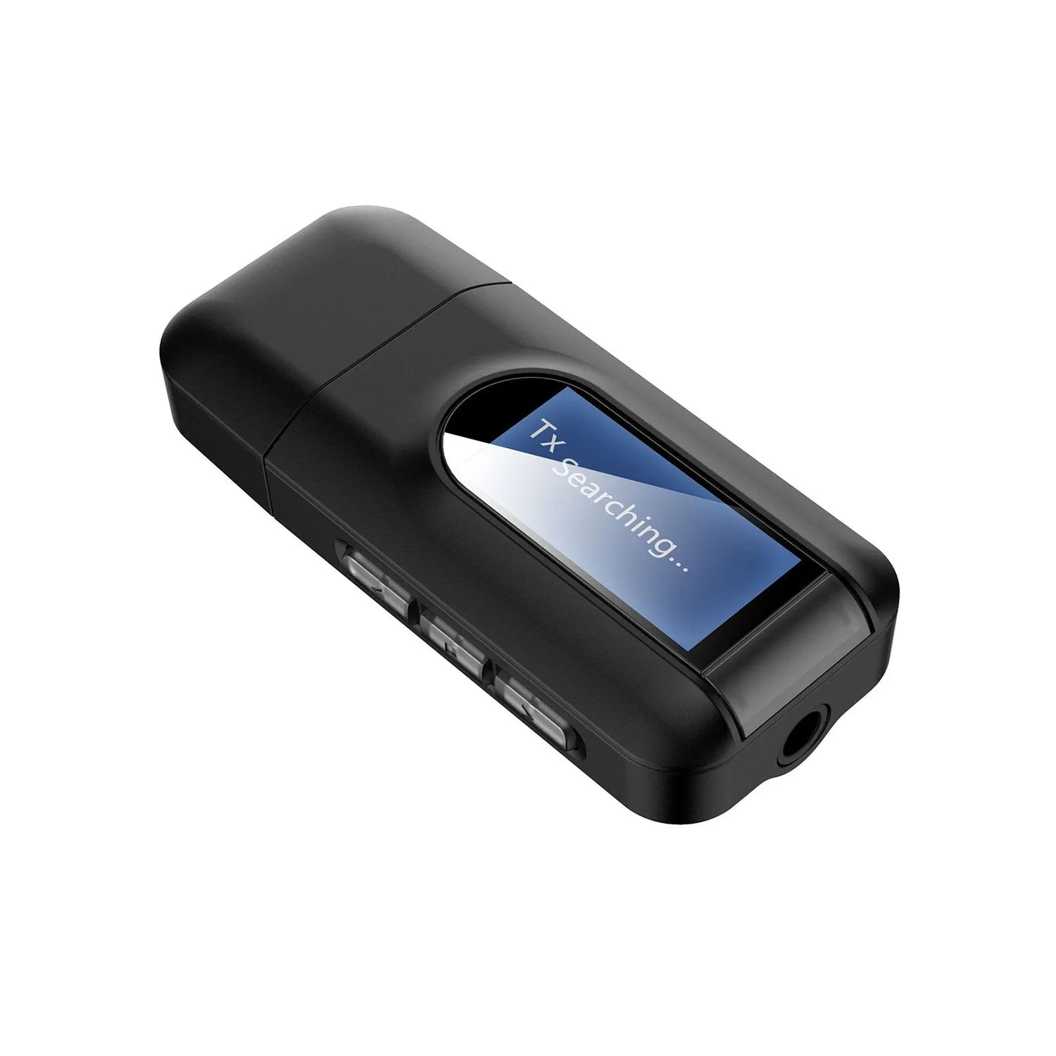 Black Bluetooth 5.0 audio adapter receiver transmitter combo with AUX cable and external power supply