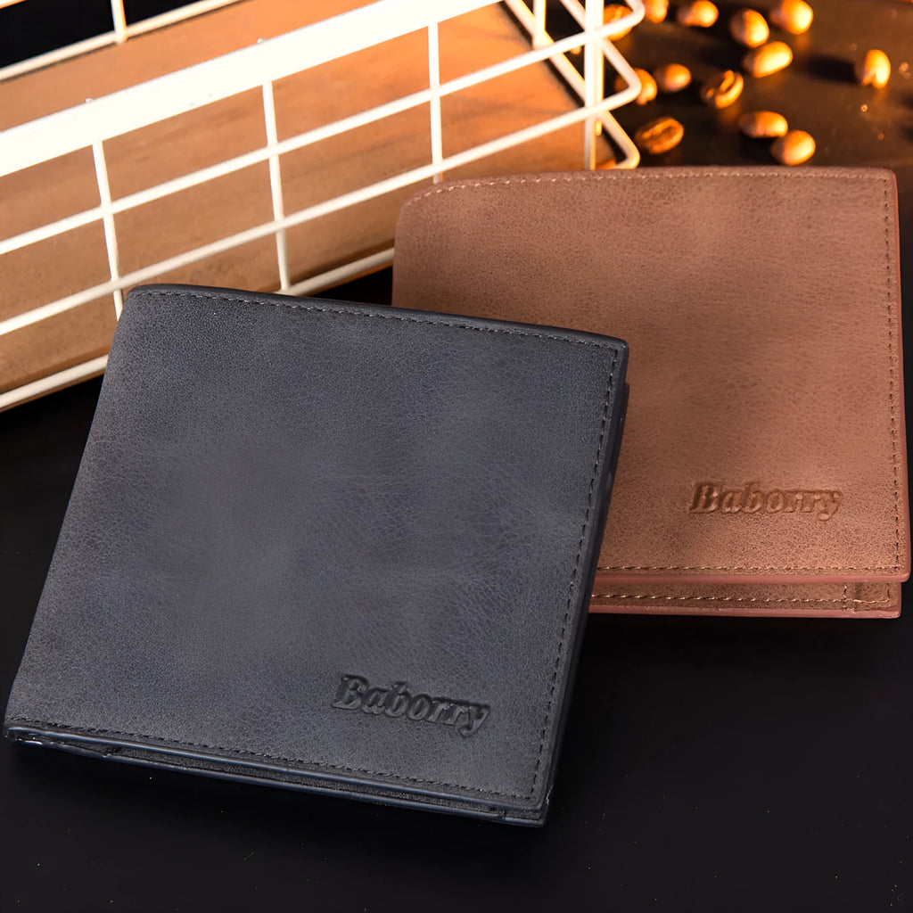 Fashion RFID mens wallet small mini wallet purse with zippered coin bag in black PU leather