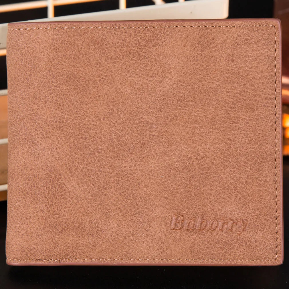 Fashion RFID mens wallet small mini wallet purse with zippered coin bag in black PU leather