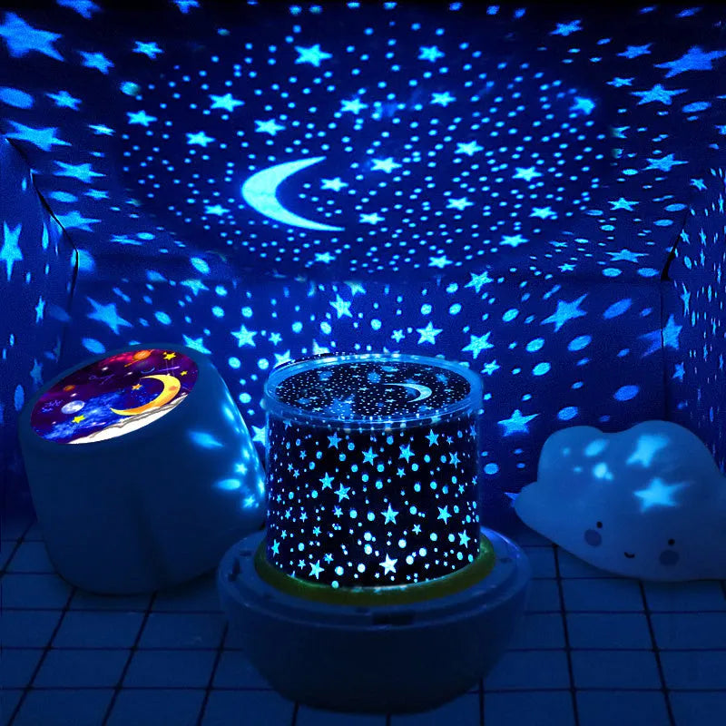 Pruixin rotating projector night light displaying star and love patterns on a wall
