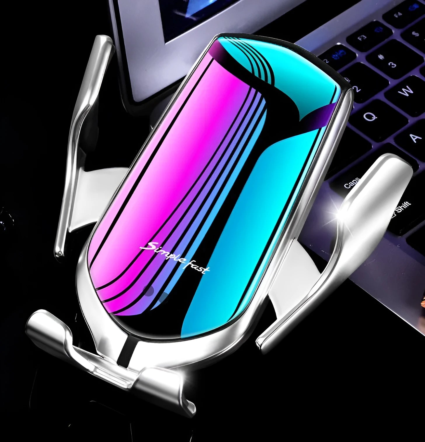 Magic Clip R1 automatic car phone holder with wireless charging in gold or silver finish