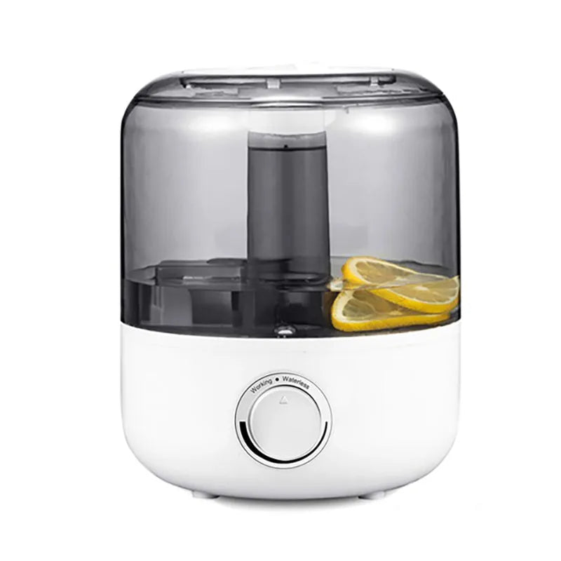 White or black ultrasonic humidifier with 3-litre tank, dimensions 183x183x233mm.