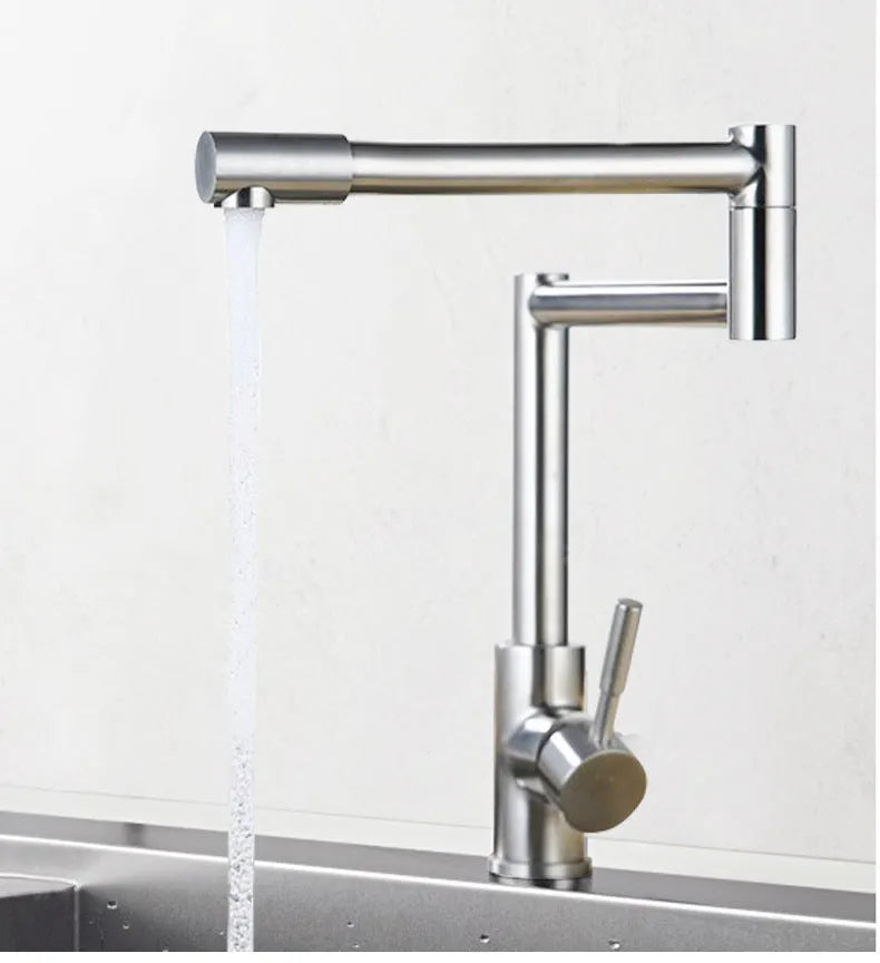 Stainless steel household mixing tap with 360-degree rotation and dual hot cold water control