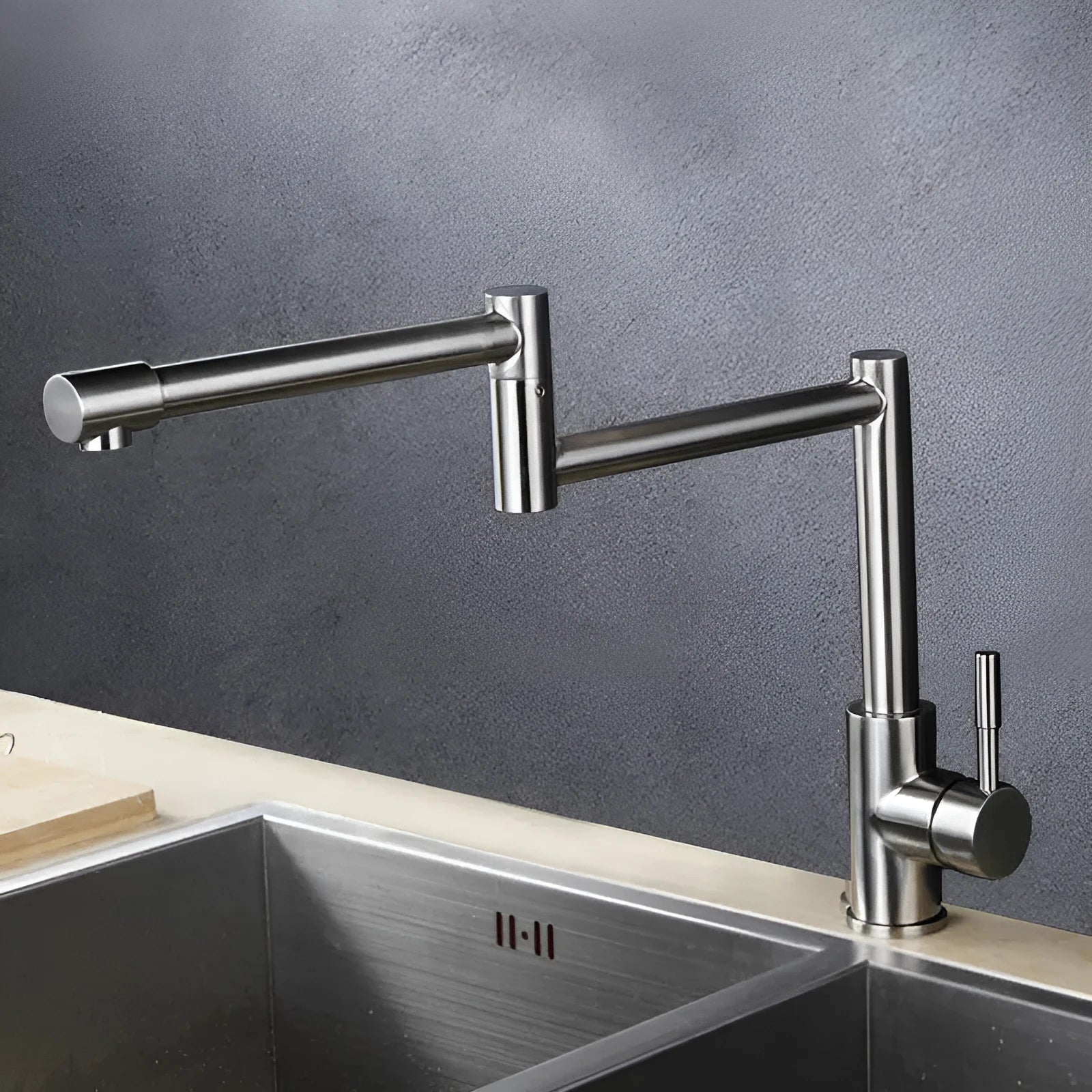 Stainless steel household mixing tap with 360-degree rotation and dual hot cold water control