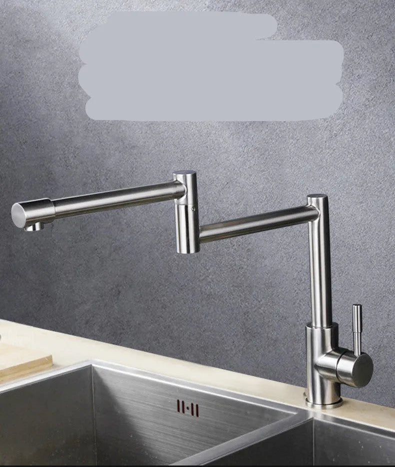 Stainless steel household mixing tap with 360-degree rotation and dual hot cold water control