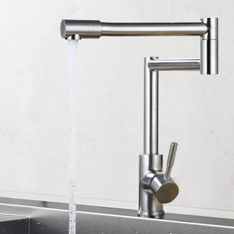 Stainless steel household mixing tap with 360-degree rotation and dual hot cold water control