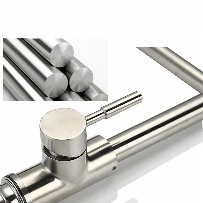 Stainless steel household mixing tap with 360-degree rotation and dual hot cold water control