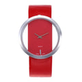 Unisex leather quartz wrist watch with black strap and glass dial